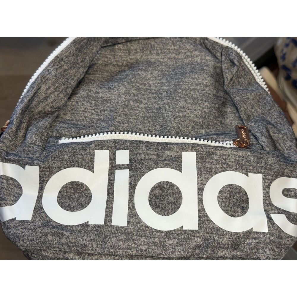 Adidas Charcoal Gray Backpack White Logo Accents Adjustable Shoulder Straps